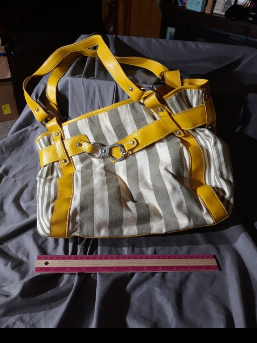 Striped Canvas Tote with Yellow Trim